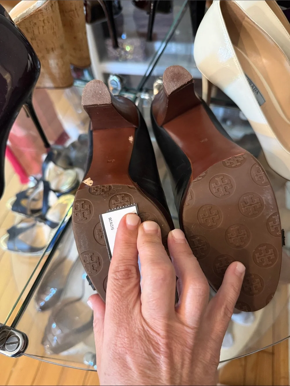 Tory Burch Black Leather Logo Medallion Heels